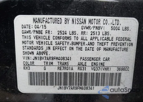 2015 Infiniti Q50 Premium z USA, uszkodzony, nr VIN JN1BV7AR9FM408341